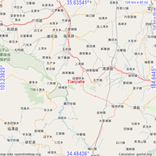 Tianjiahe on map