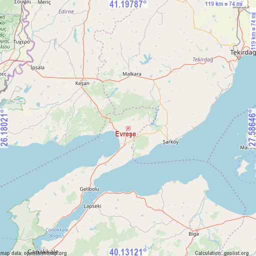 Evreşe on map