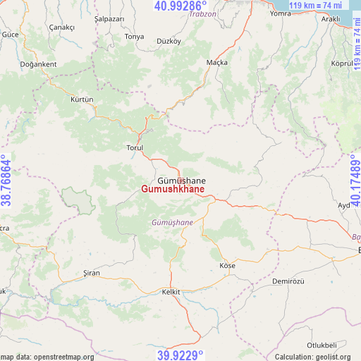 Gumushkhane on map