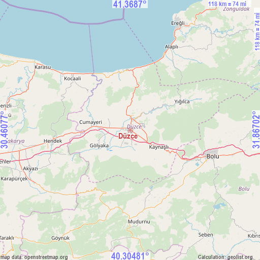 Düzce on map