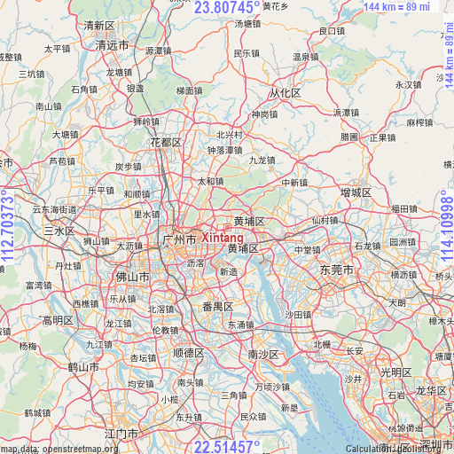 Xintang on map