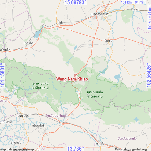 Wang Nam Khiao on map