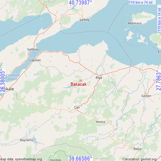 Bakacak on map