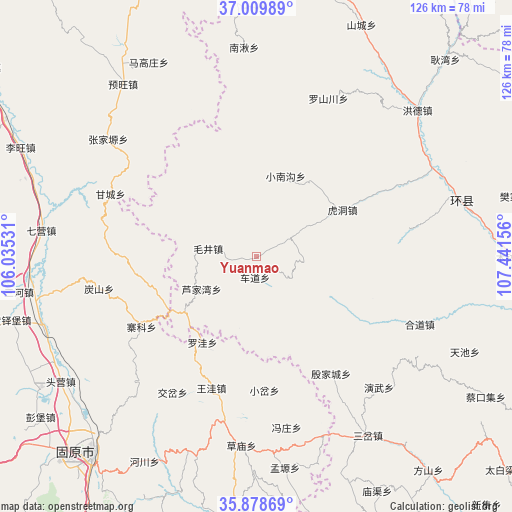 Yuanmao on map