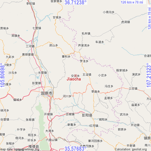 Jiaocha on map