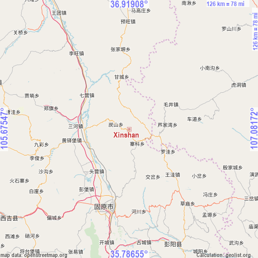 Xinshan on map