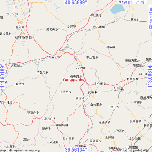 Yangqianhe on map