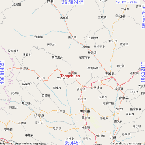 Tongchuan on map