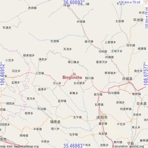 Binglincha on map