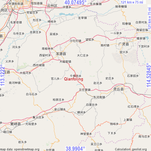 Qianfoling on map