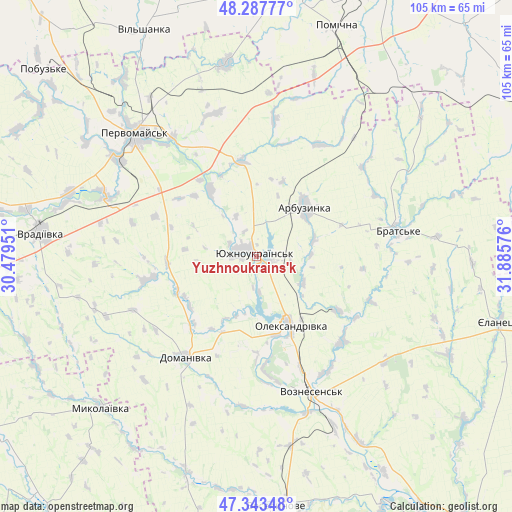Yuzhnoukrains'k on map