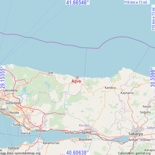 Ağva on map