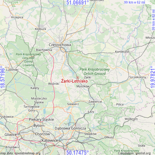 Żarki-Letnisko on map
