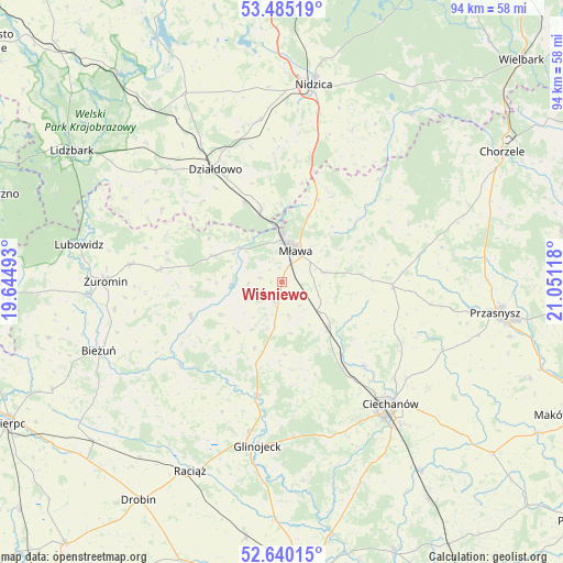 Wiśniewo on map