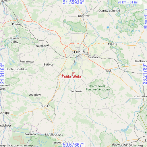 Żabia Wola on map