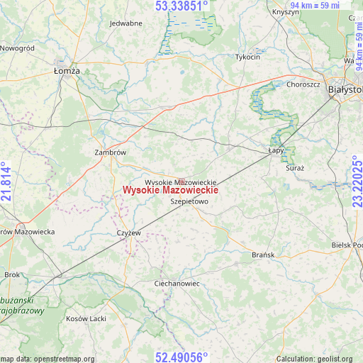 Wysokie Mazowieckie on map