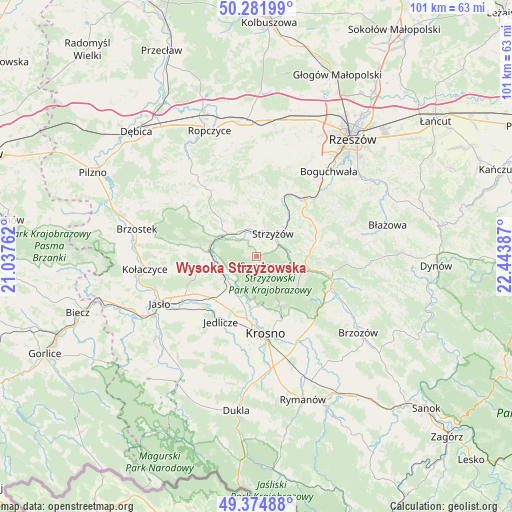 Wysoka Strzyżowska on map