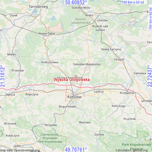 Wysoka Głogowska on map