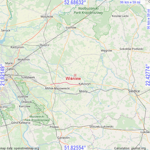 Wiśniew on map