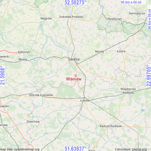 Wiśniew on map