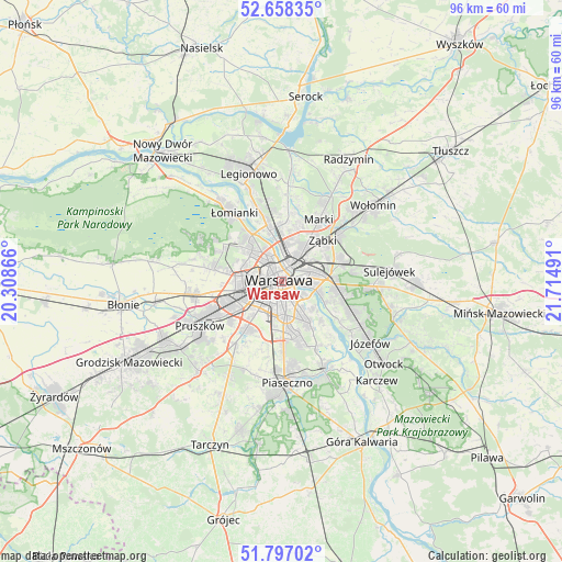 Warsaw on map