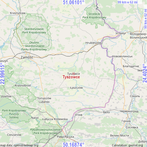 Tyszowce on map