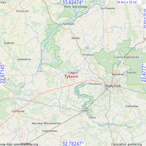 Tykocin on map