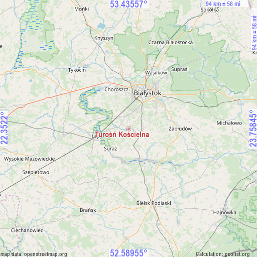 Turośń Kościelna on map