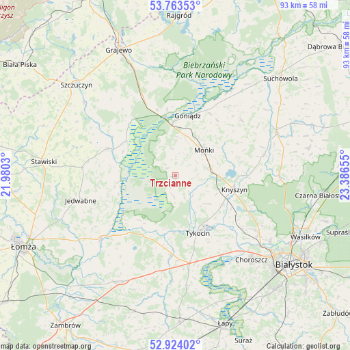 Trzcianne on map
