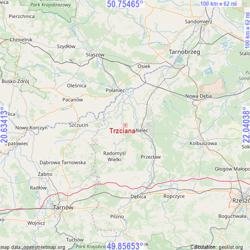 Trzciana on map