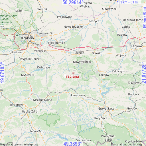 Trzciana on map