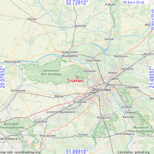 Truskaw on map