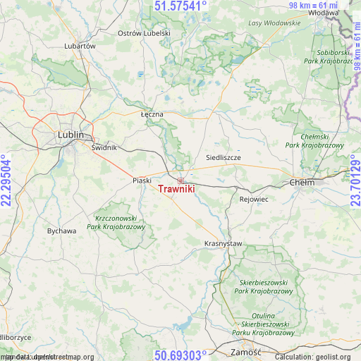 Trawniki on map