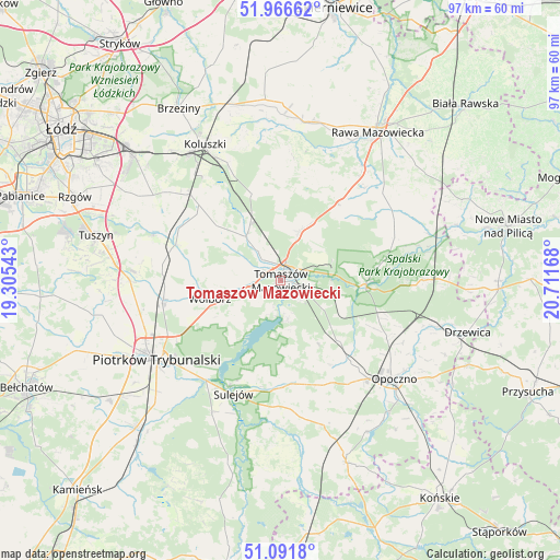 Tomaszów Mazowiecki on map