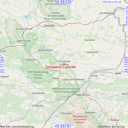 Tomaszów Lubelski on map