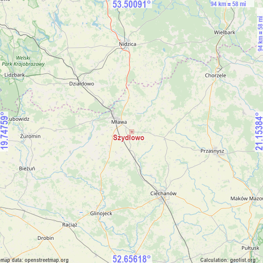 Szydłowo on map