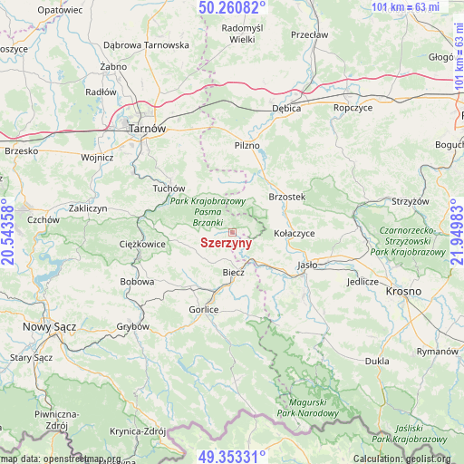 Szerzyny on map