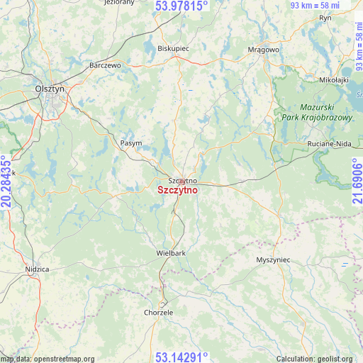 Szczytno on map