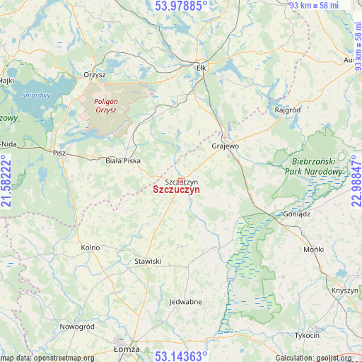 Szczuczyn on map