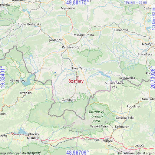 Szaflary on map