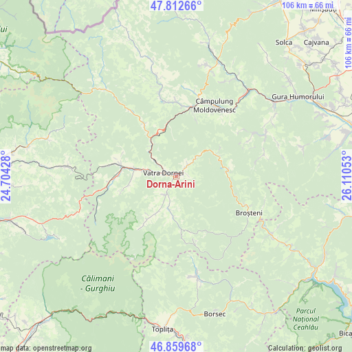 Dorna-Arini on map
