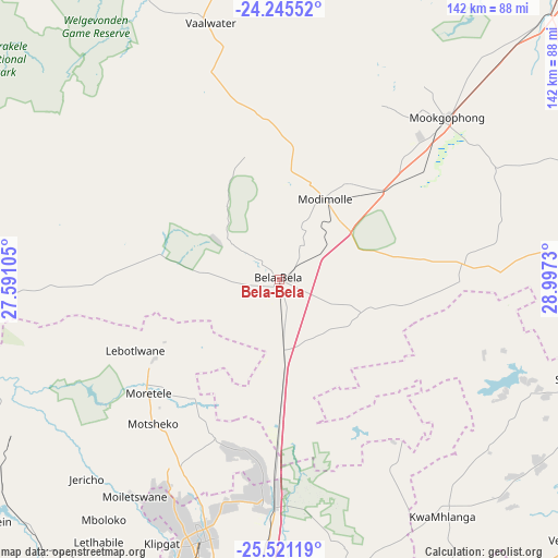 Bela-Bela on map