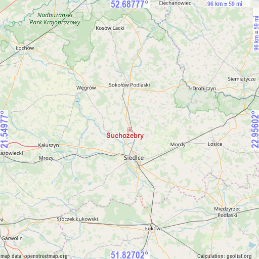 Suchożebry on map