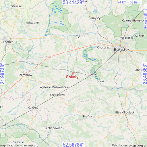 Sokoły on map