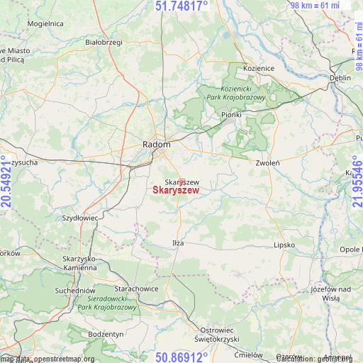 Skaryszew on map