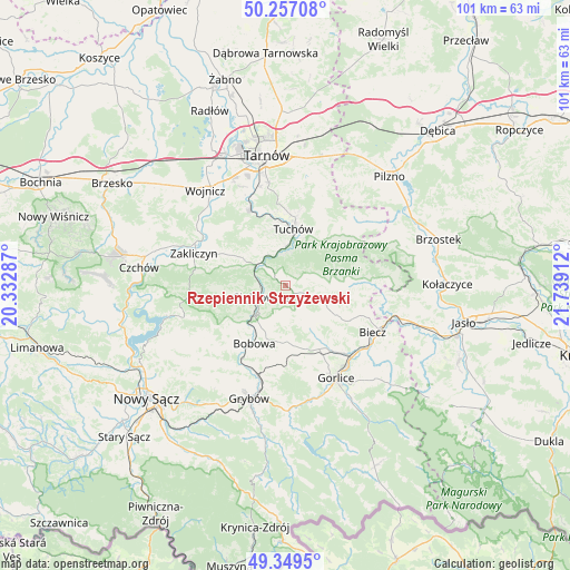 Rzepiennik Strzyżewski on map