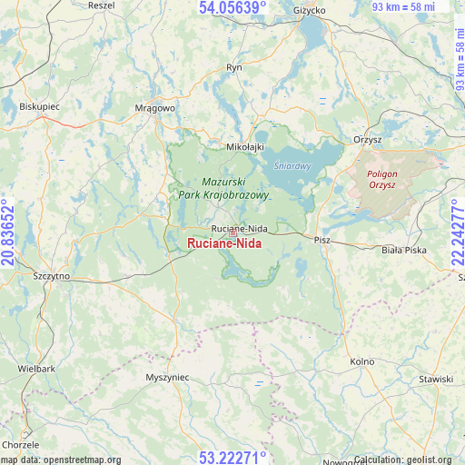 Ruciane-Nida on map