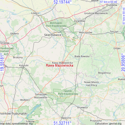 Rawa Mazowiecka on map