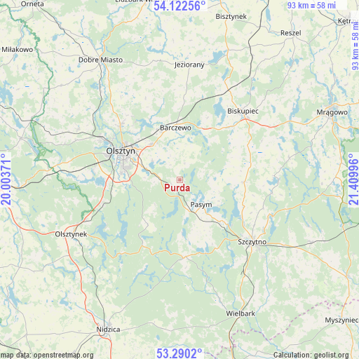 Purda on map