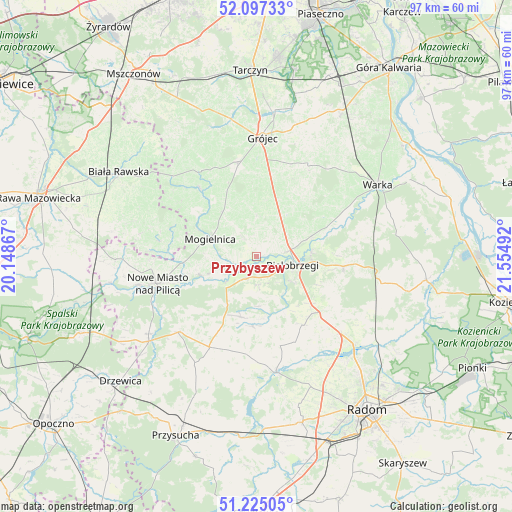 Przybyszew on map